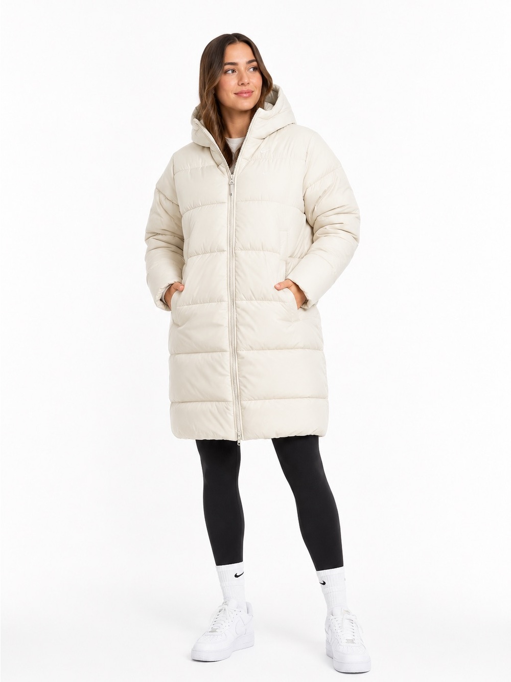 Nike Sportswear Therma-FIT Long Hooded Puffer Jacket Cream NWT L